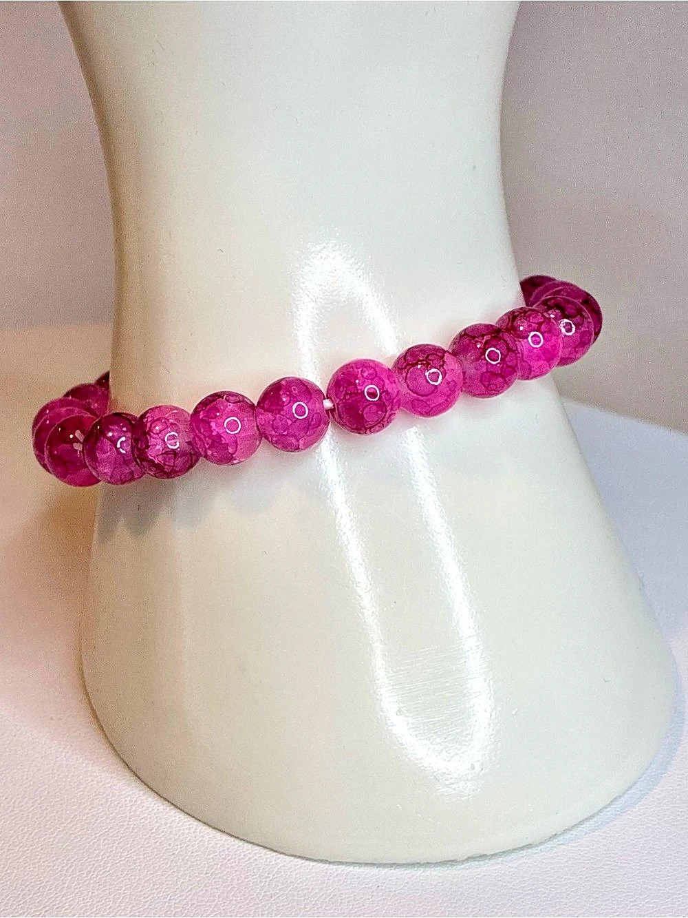 Pink Beaded Bracelet With Translucent Round Glass Beads